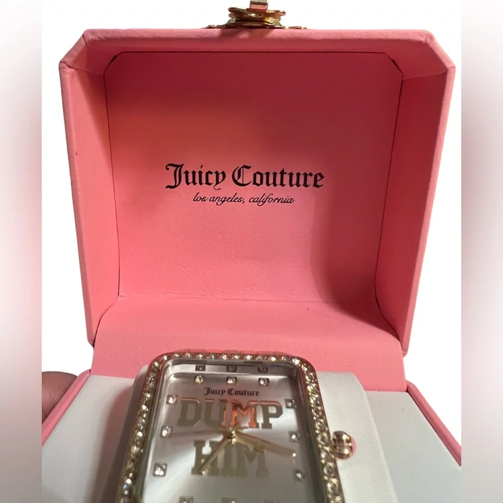 Juicy Couture Los Angeles NWT Gold & Silver Tone “DUMP HIM” Rhinestone Watch - Picture 4 of 8